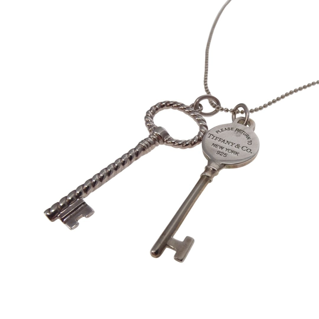 Tiffany & Co RTT Double Key Pendant on Beaded Chain Sterling Silver