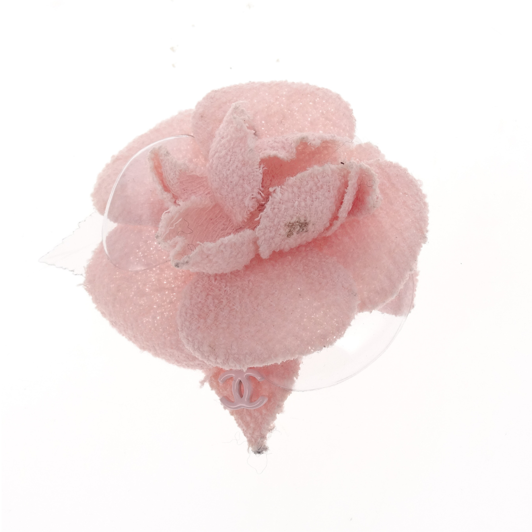 Chanel Camellia Brooch Pink Tweed and PVC