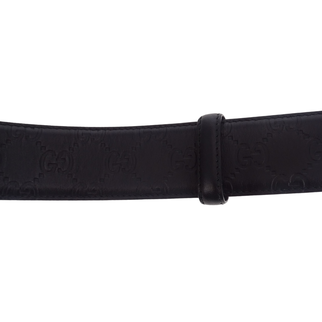 Gucci Black Guccissima Leather SHW GG Belt 95cm