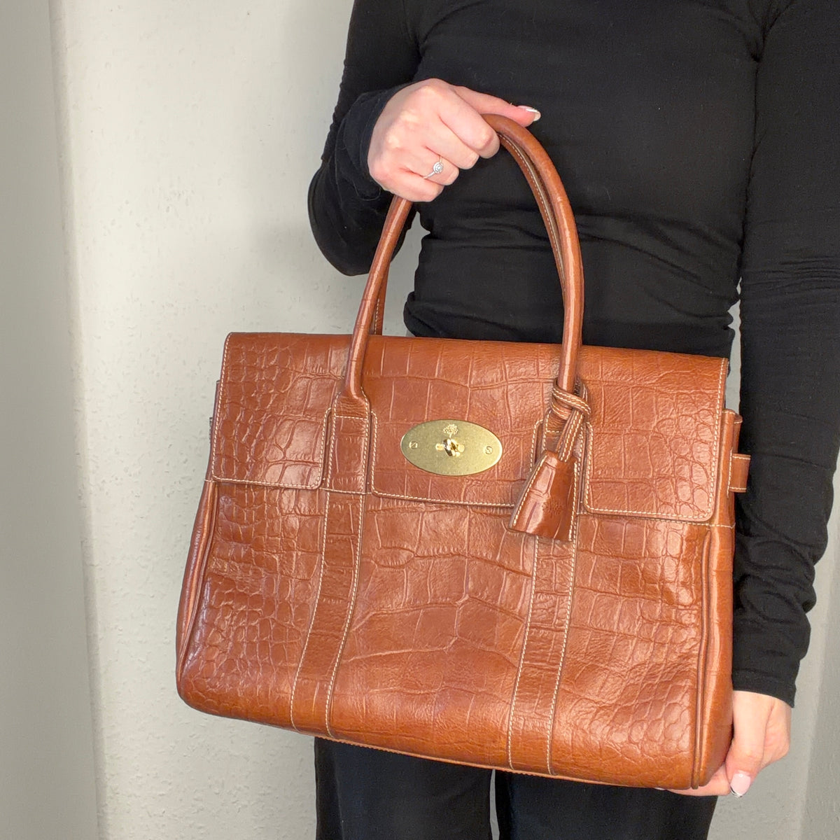 Mulberry Bayswater Croc Embossed Oak GHW