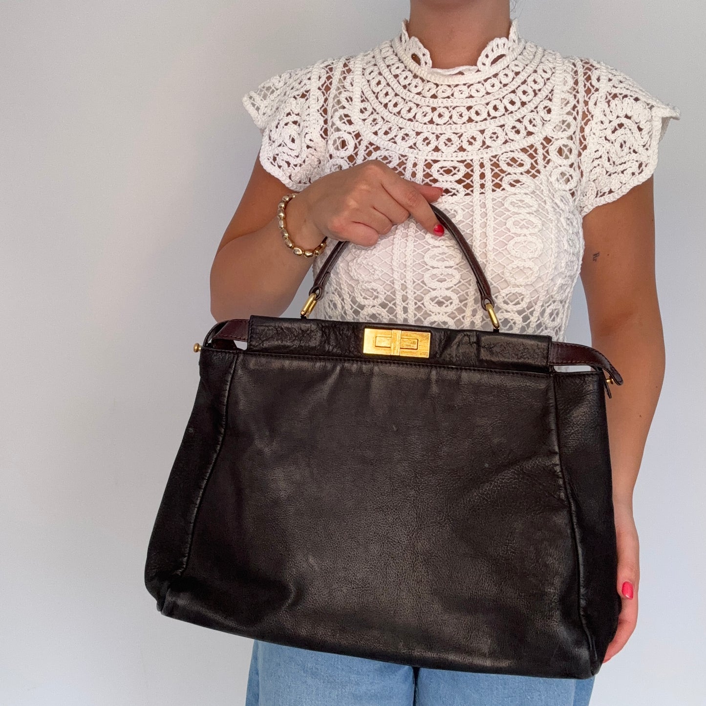 Fendi Peekaboo Large Black with Brown Accents
