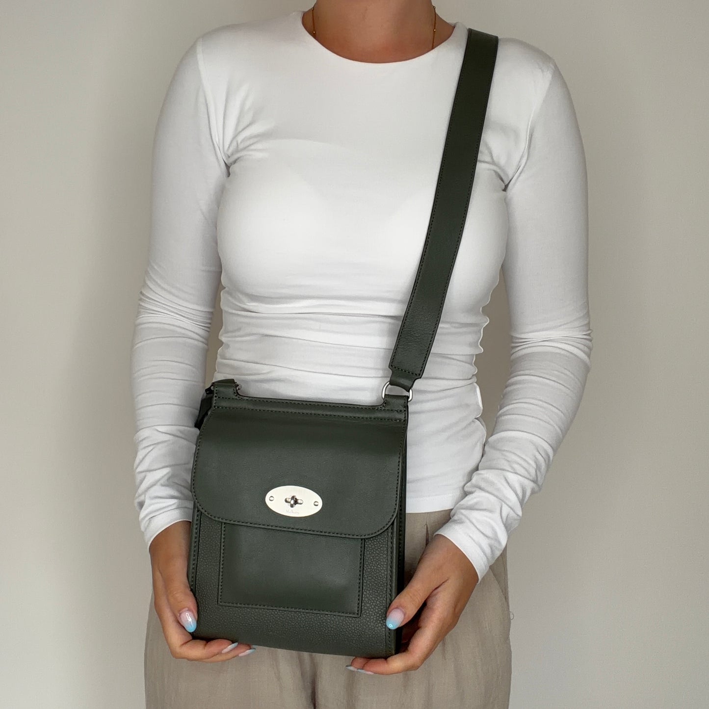 Mulberry Antony Small Juniper Green Scotchgrain and Smooth Calf SHW
