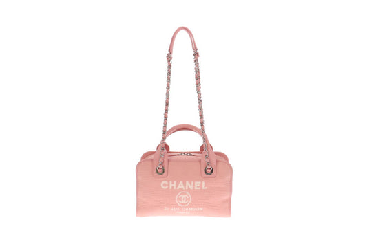 Chanel Pink Canvas and Leather Deauville Bowling Bag