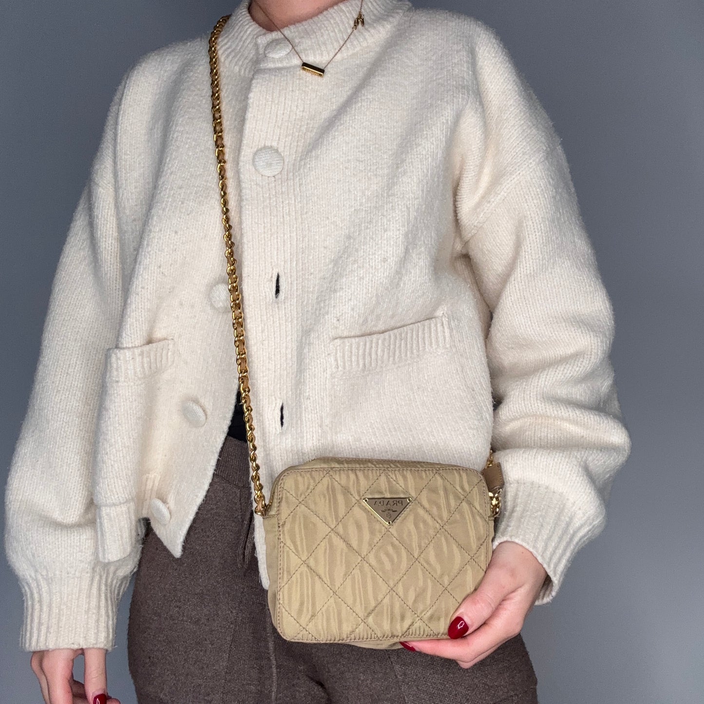 Prada Camera Bag Mini Gold Quilted Nylon