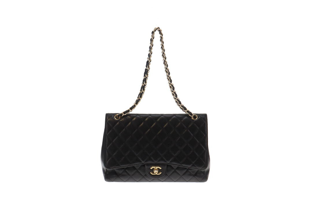 CHANEL Caviar Quilted Maxi Double Flap Black 1271878