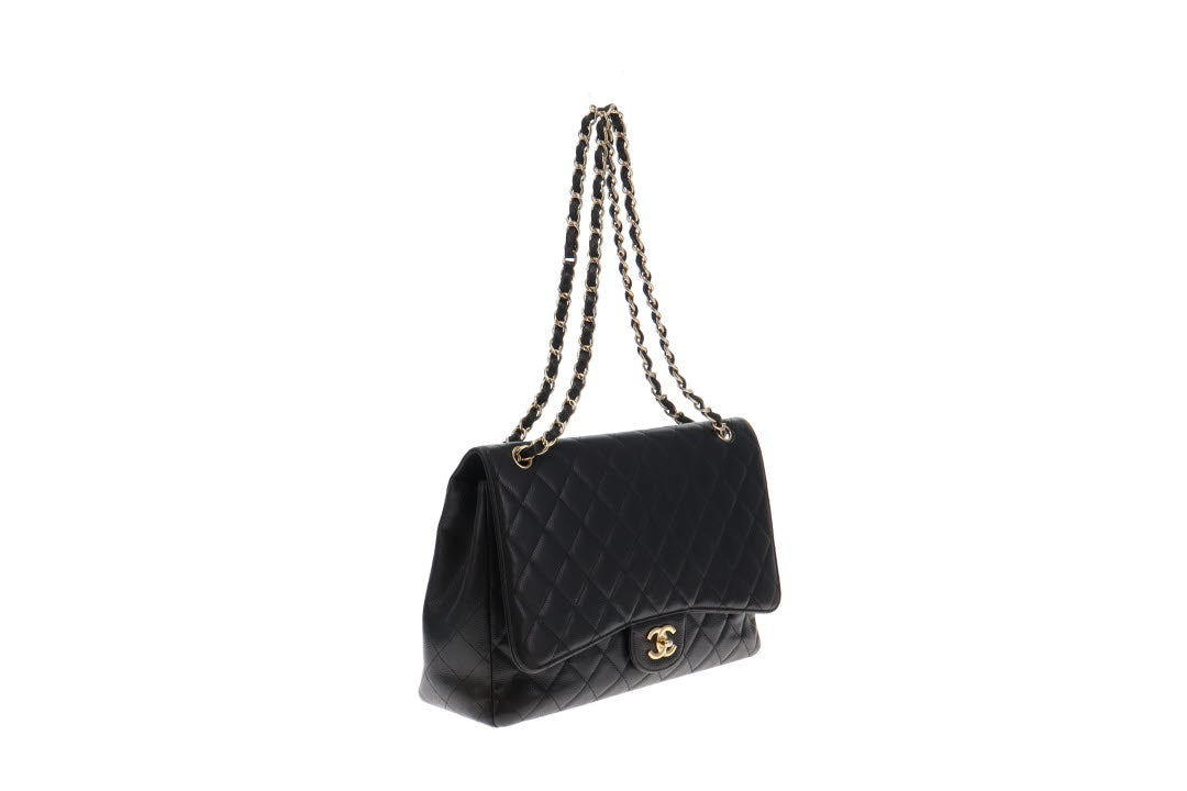 Chanel White Caviar Maxi Double Flap Bag - Vintage Lux