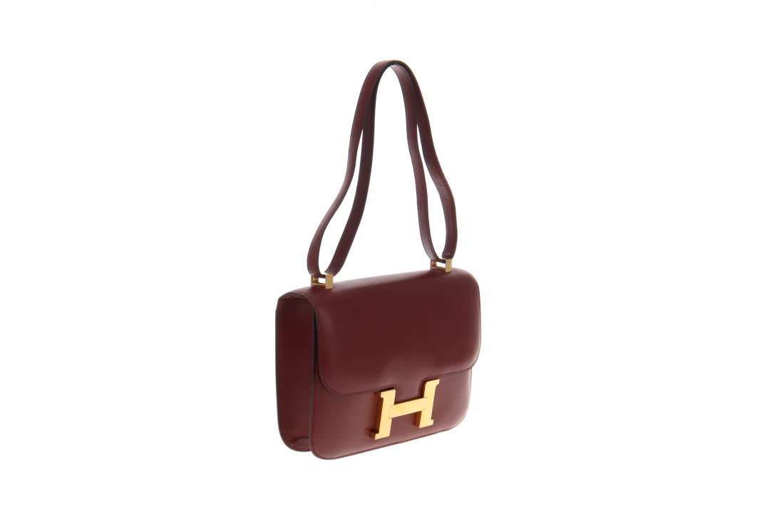 Hermes Rouge H Box Leather Vintage Constance 24 1980