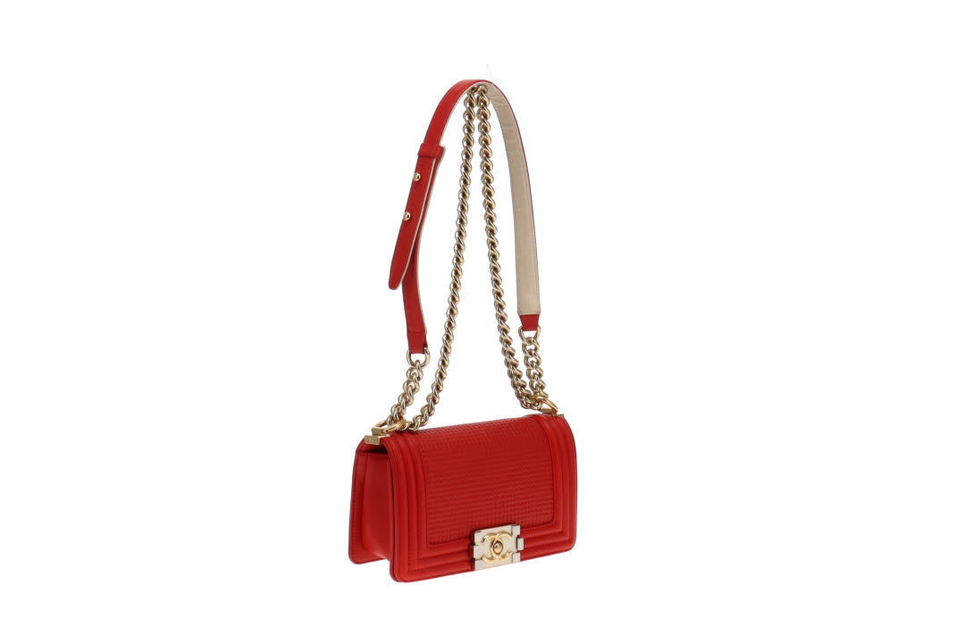 Chanel Red Cube Embossed Leather Small Boy Bag 2013/14