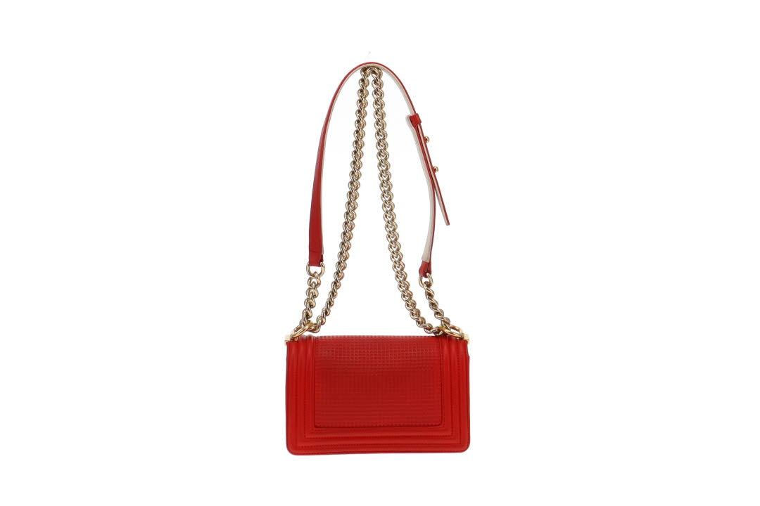 Chanel Red Cube Embossed Leather Small Boy Bag 2013/14