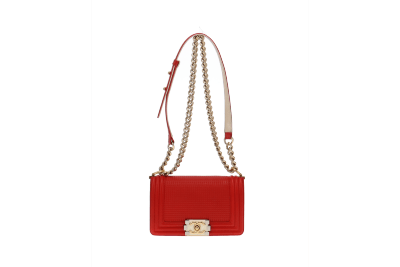 Chanel Red Cube Embossed Leather Small Boy Bag 2013 14