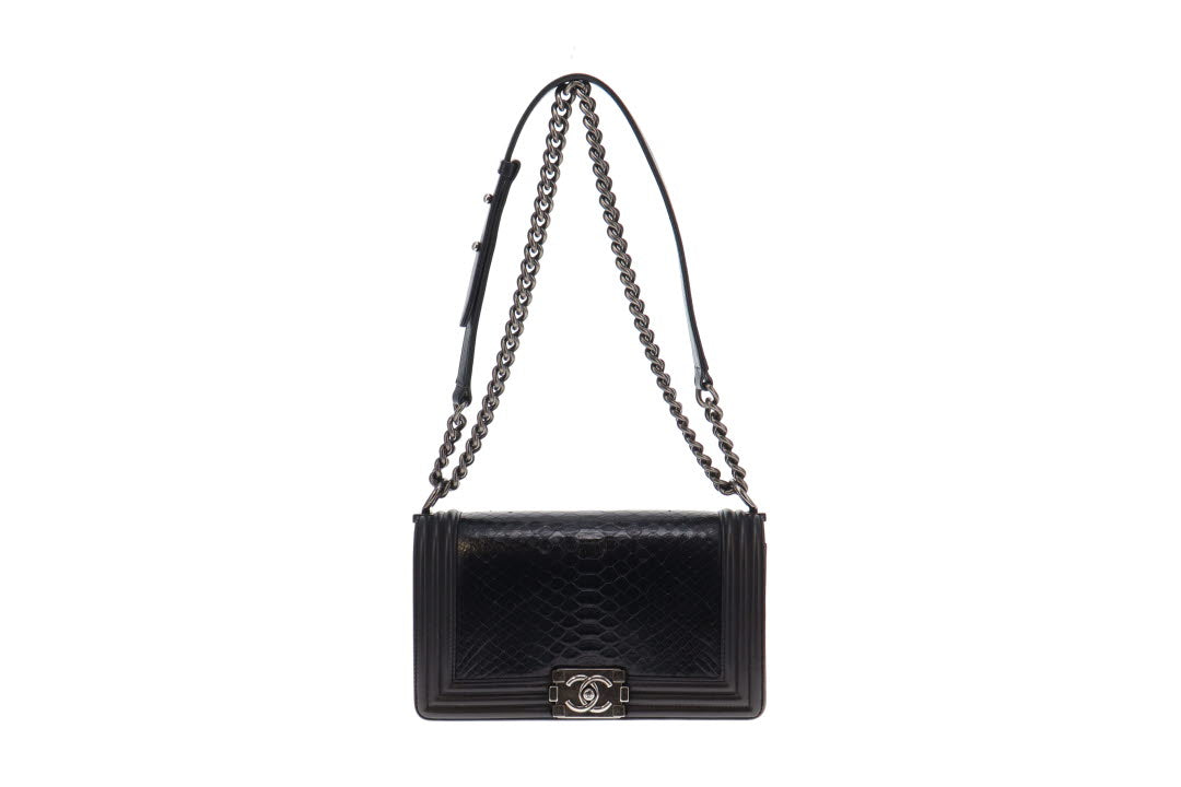 Chanel Navy Leather and Python Old Medium Boy Bag 2014