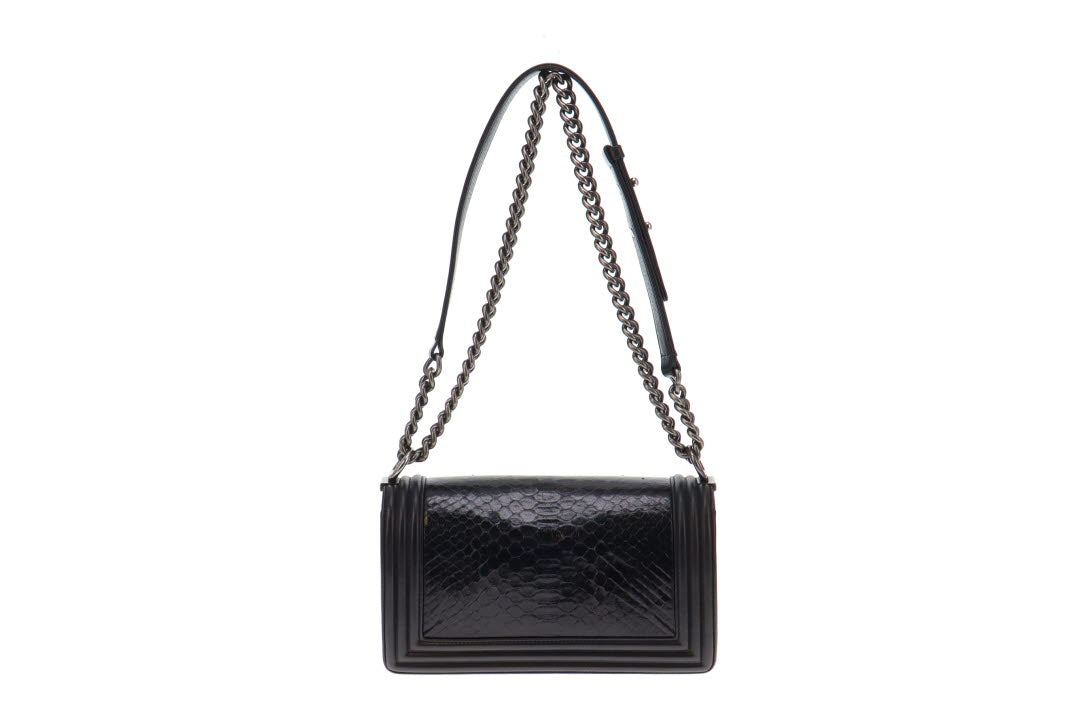 Chanel Navy Leather and Python Old Medium Boy Bag 2014