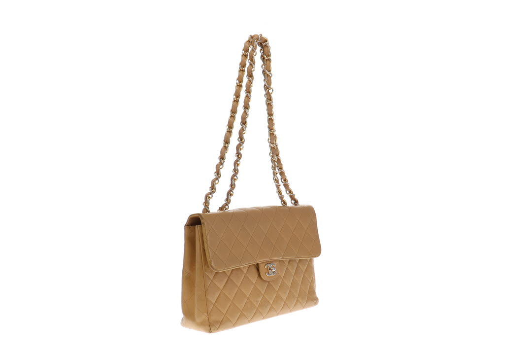 Chanel Vintage Caviar Beige Jumbo Single Flap