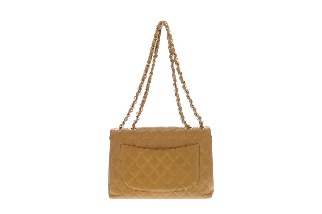 Chanel Vintage Caviar Beige Jumbo Single Flap