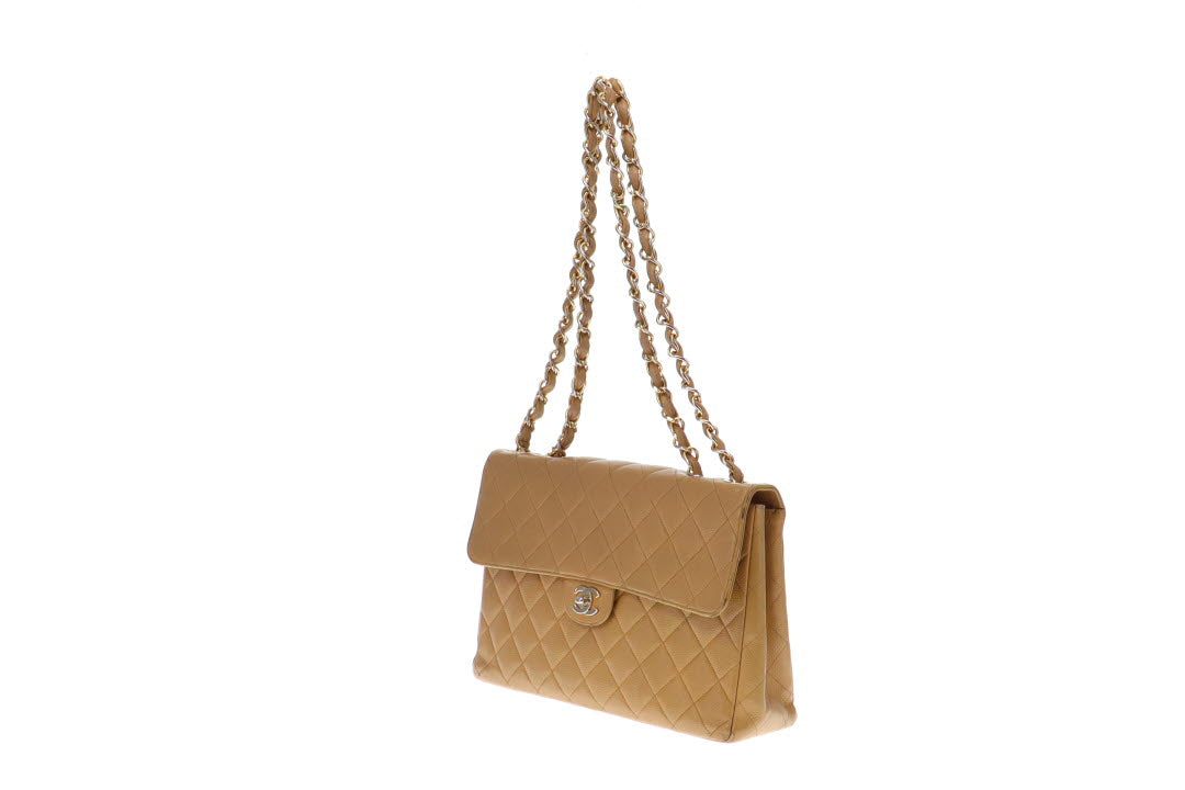 Chanel Vintage Caviar Beige Jumbo Single Flap