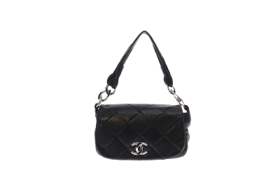 Chanel Handbag Satin Vintage Black Mini Handle Tote Bag Purse