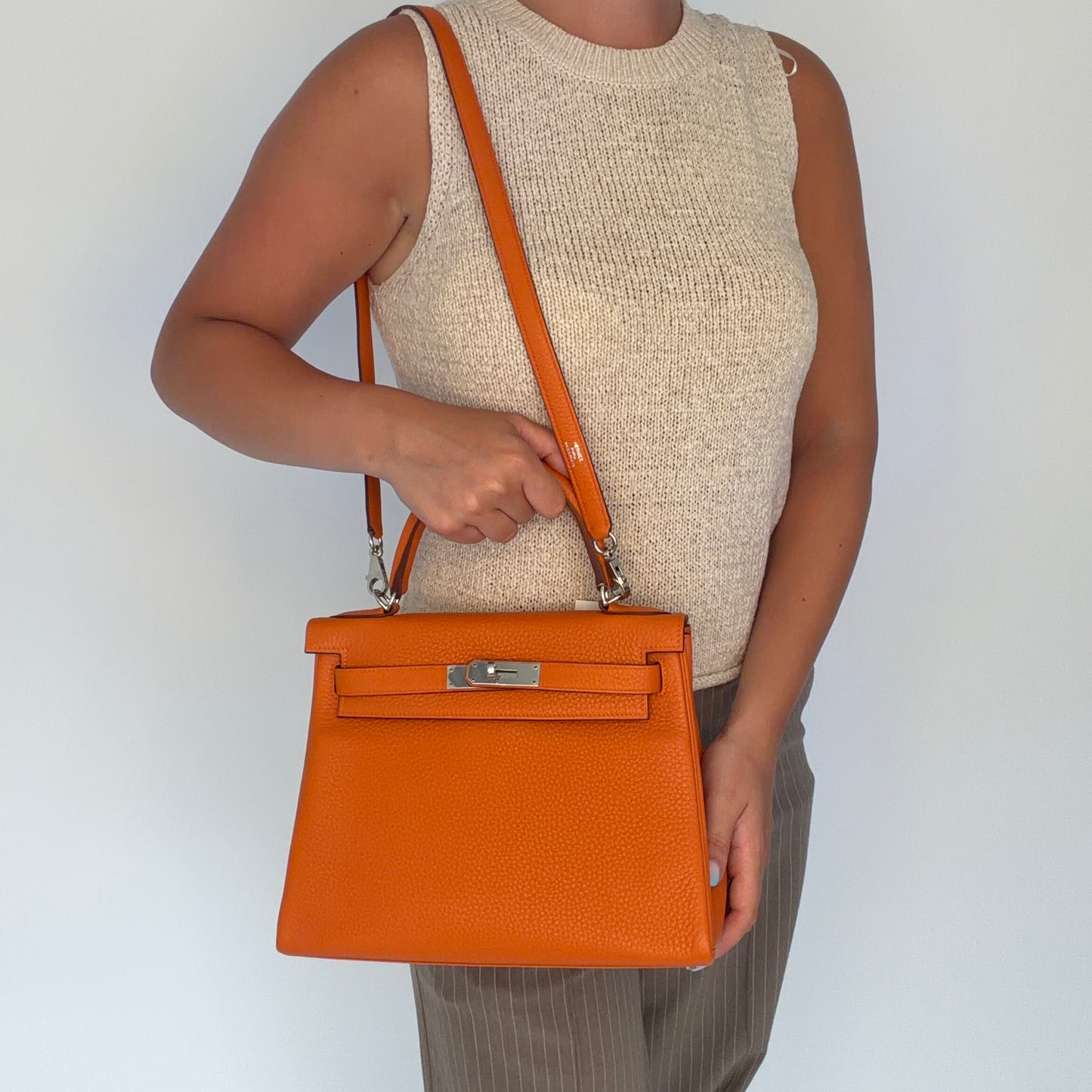 Hermes Kelly Retourne 28 Clemence Orange PHW 2016
