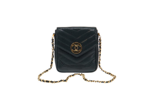 Chanel Vintage Teal Caviar Chain CC Bag 1991