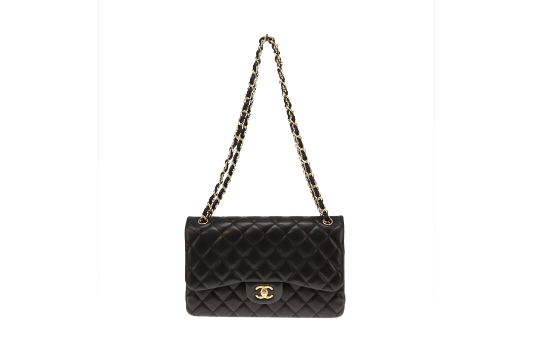 Chanel Black Lambskin GHW Classic Double Flap Jumbo 2014 19 series