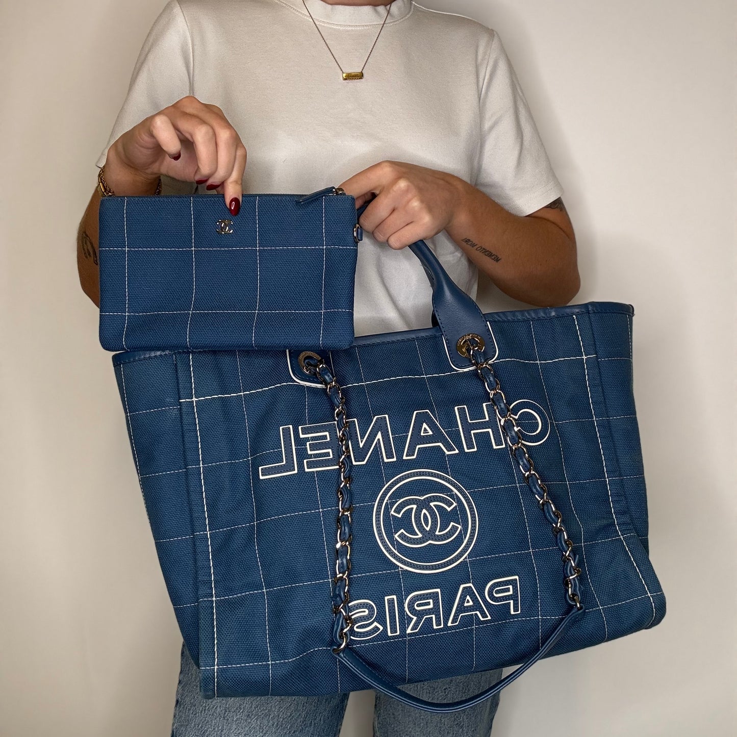 Chanel Deauville Large Denim Blue Shopping Tote 2023