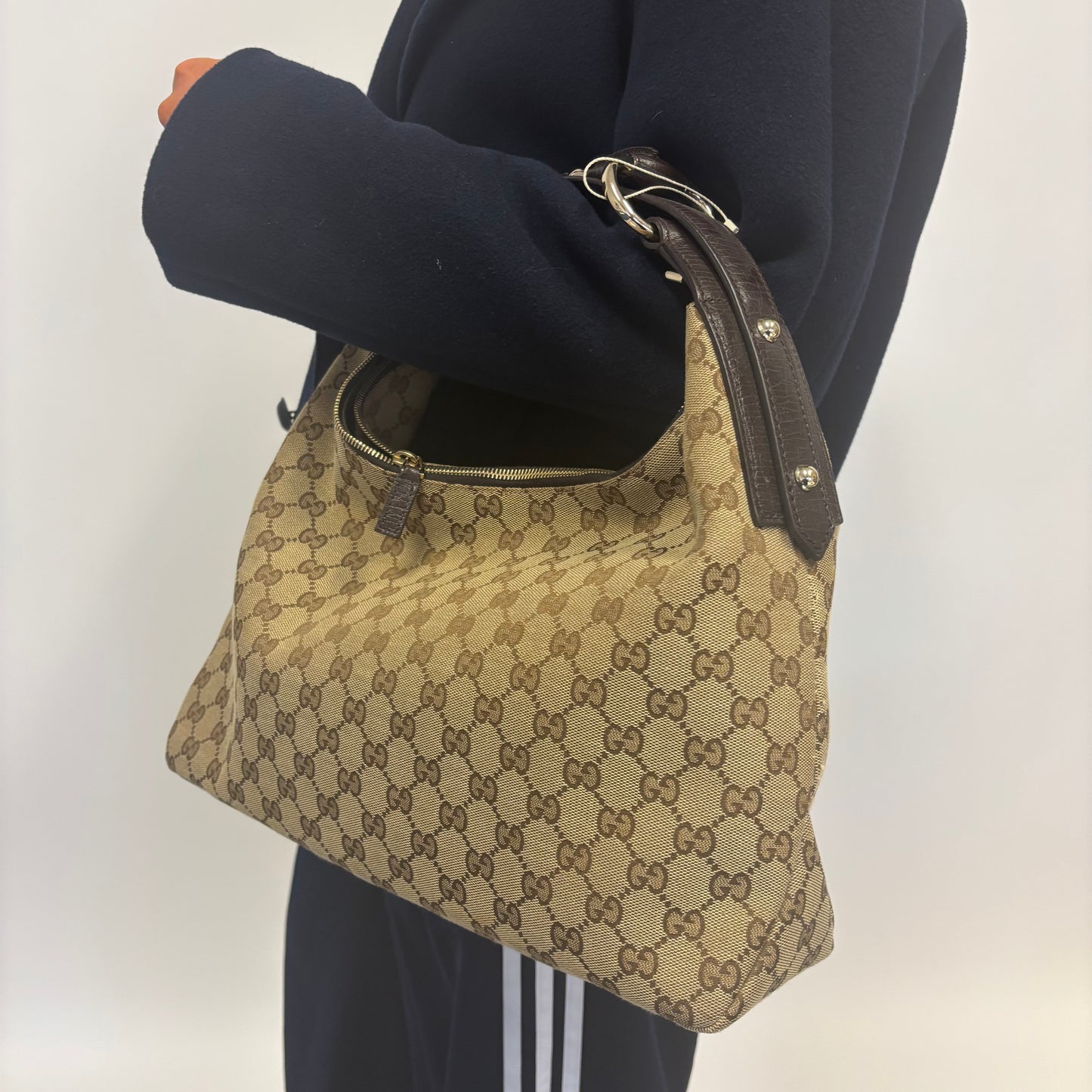Gucci  Brown GG Jacquard Horsebit Hobo Bag
