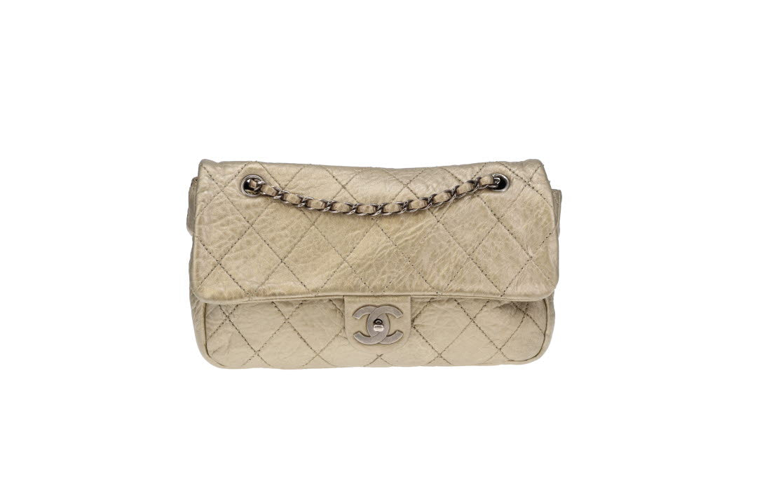 Chanel Crinkled Gold Leather Seasonal Single Flap Bag 2006/08