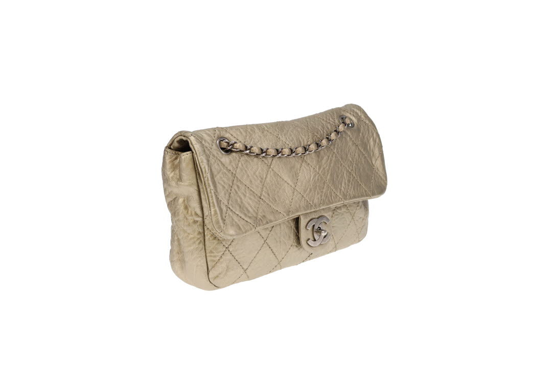 Chanel Crinkled Gold Leather Seasonal Single Flap Bag 2006/08