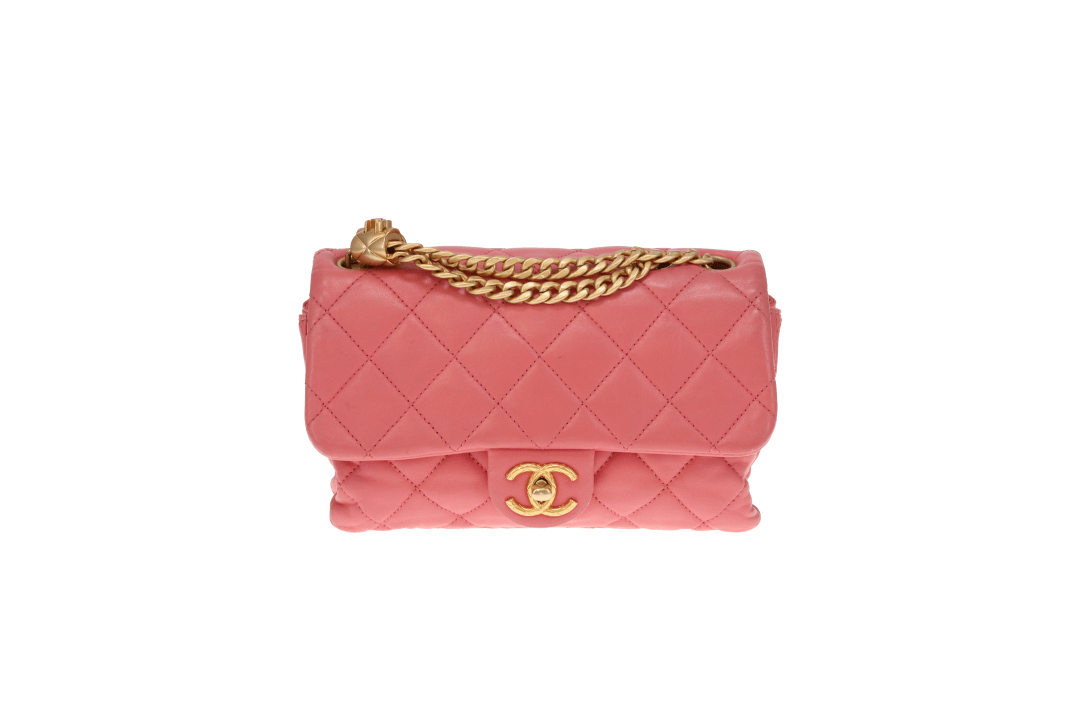 Chanel Pink Leather and Gold tone HW Mini Accordian Coco Crush Flap Bag