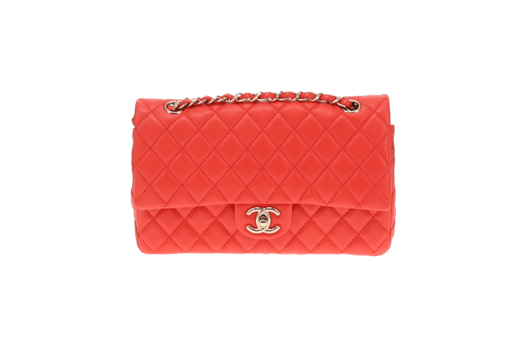 Chanel Coral Red Lambskin Medium Classic Double Flap Bag 2008/09