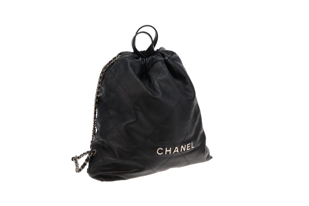 Chanel Black Calfskin and Gunmtal HW 22 Backpack