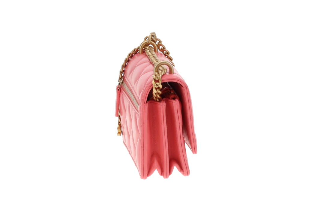 Chanel Coral Pink Enamel Pending CC Mini Clutch with Chain 2021