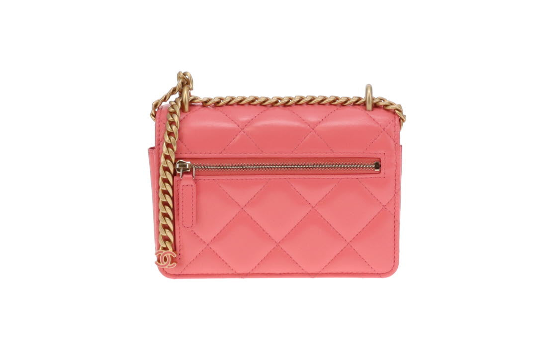 Chanel Coral Pink Enamel Pending CC Mini Clutch with Chain 2021