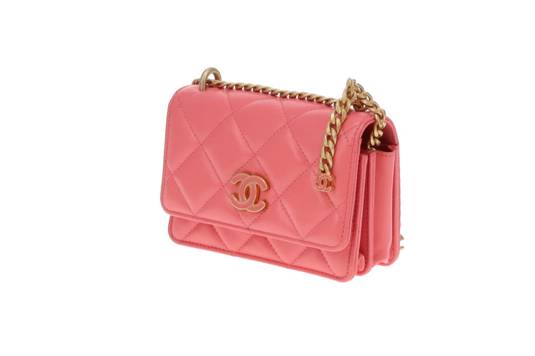 Chanel Coral Pink Enamel Pending CC Mini Clutch with Chain 2021