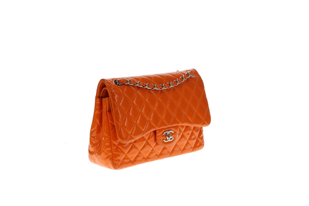 Chanel Orange Patent SHW Classic Jumbo Double Flap Bag 2014