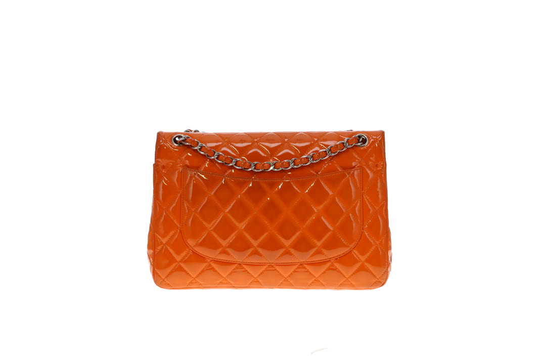 Chanel Orange Patent SHW Classic Jumbo Double Flap Bag 2014