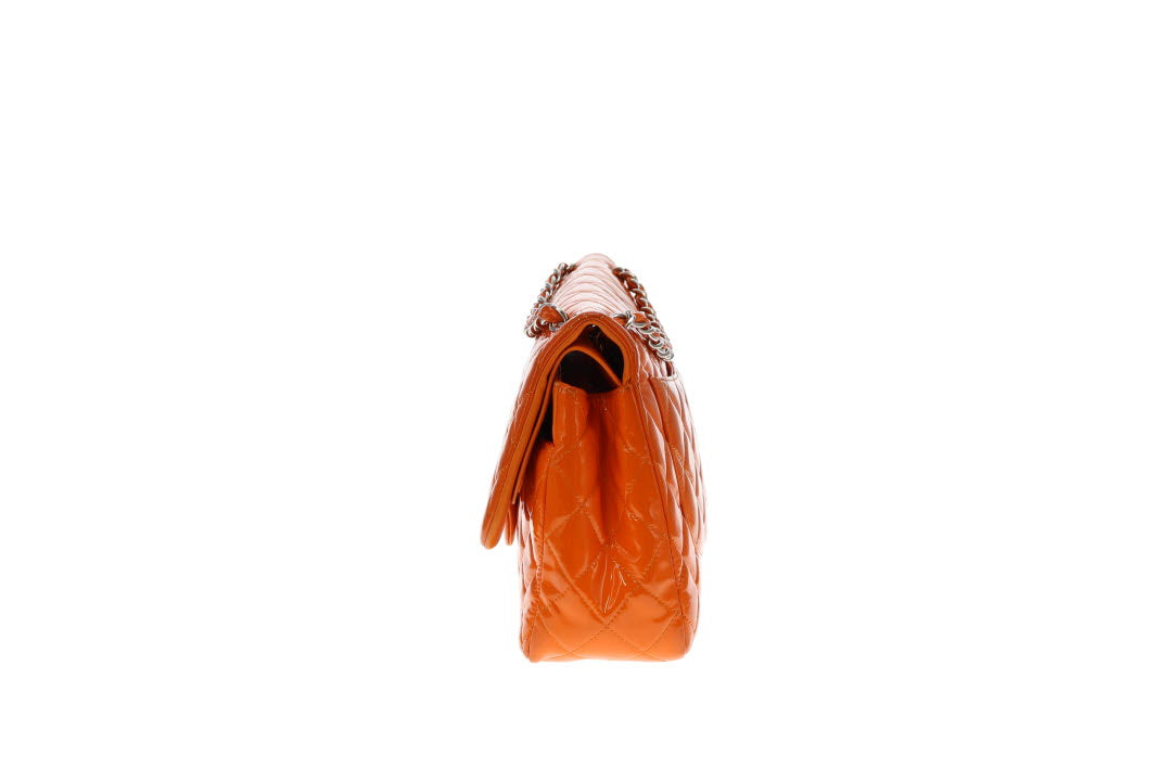 Chanel Orange Patent SHW Classic Jumbo Double Flap Bag 2014