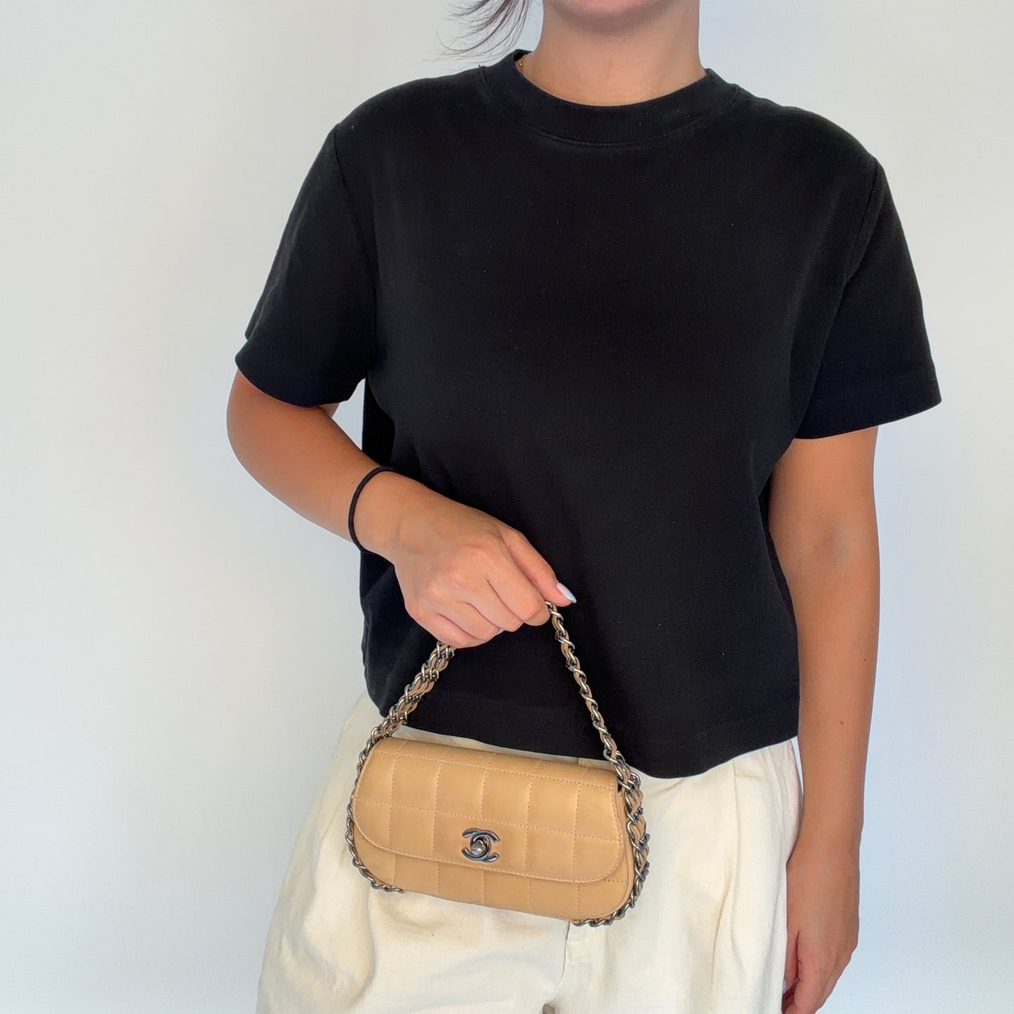Chanel Triple Chain Choco Bar Mini Flap Beige GMHW 2004/05