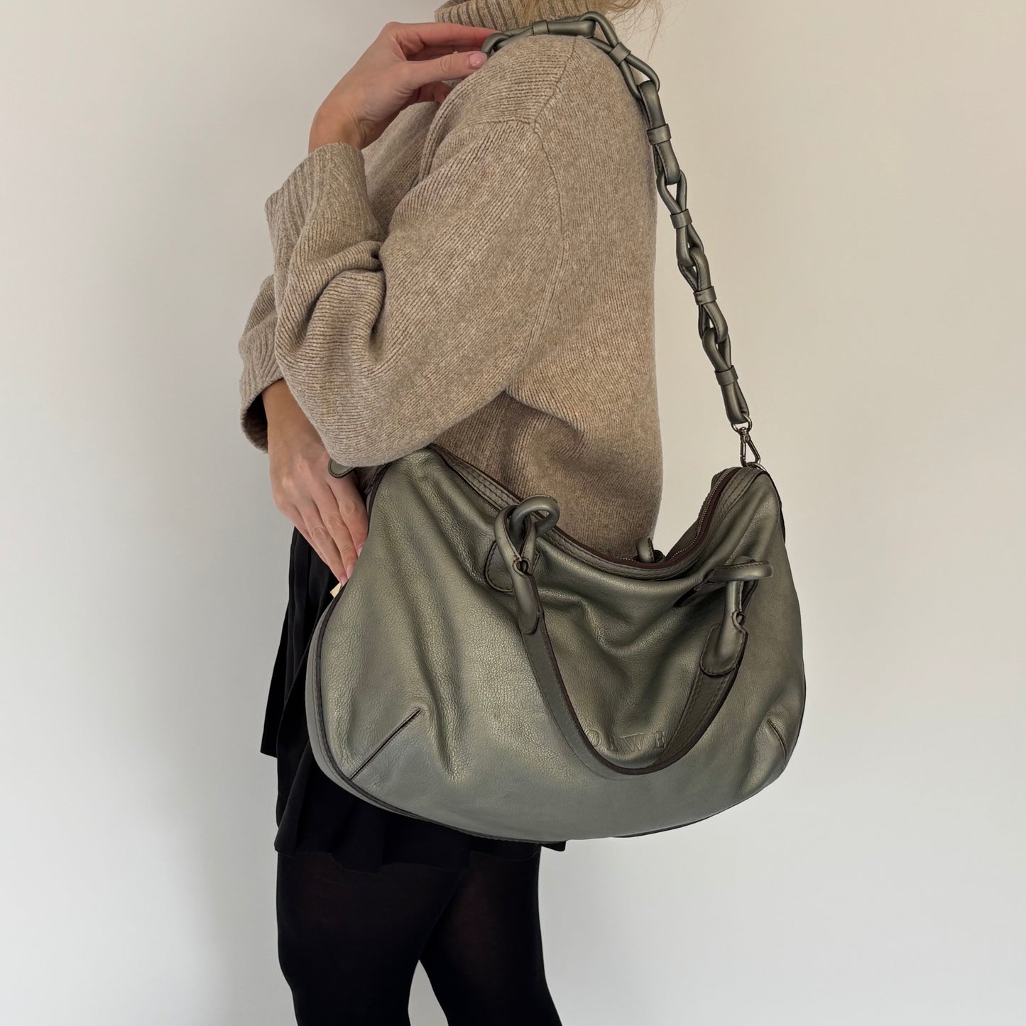 Loewe Metallic Green Leather Fiesta Hobo
