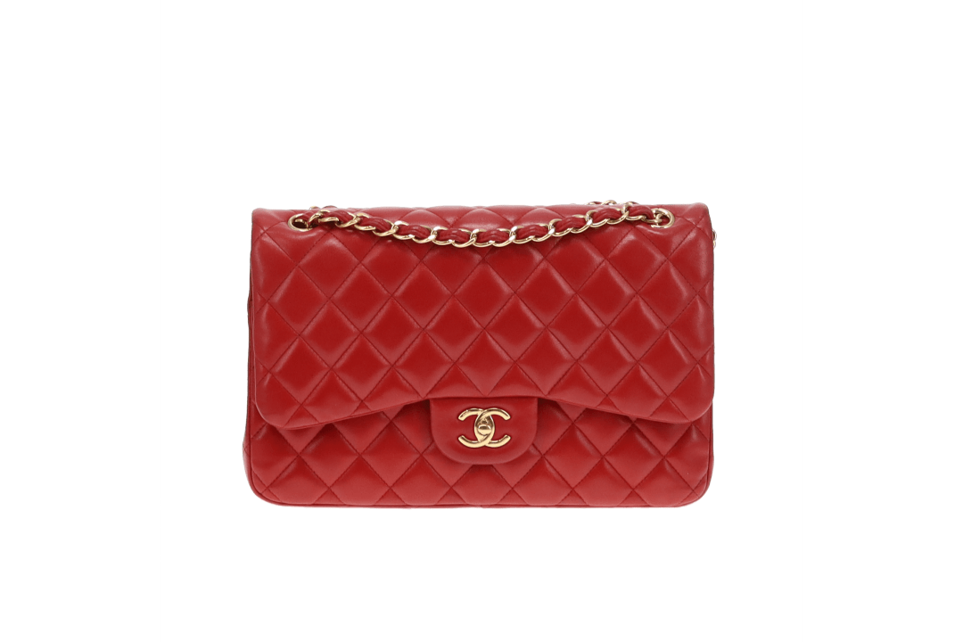 Chanel Ruby Red Lambskin GHW Classic Jumbo Double Flap Bag 2015/16