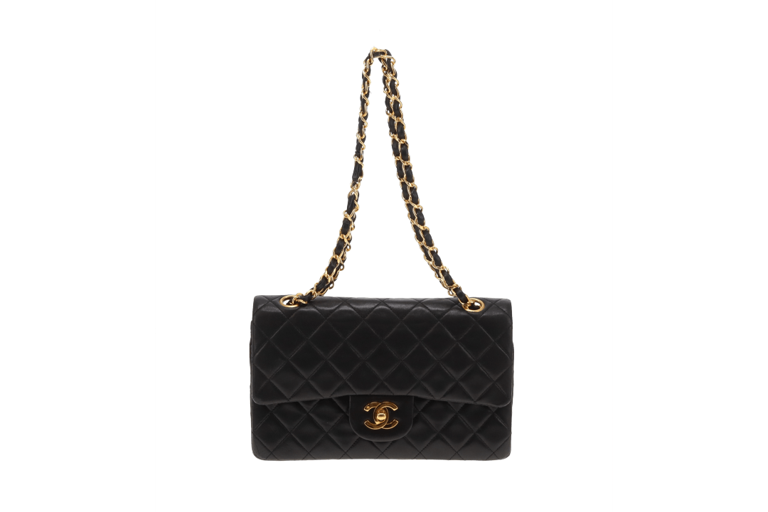 Chanel Black Lambskin Small Classic Double Flap Bag GH 1989/91