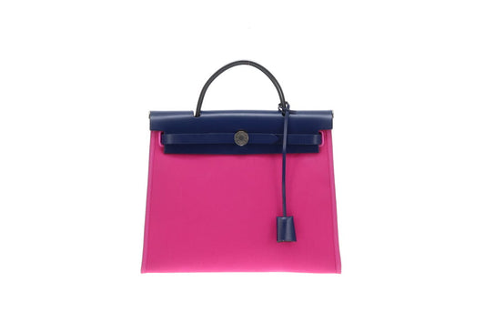 Hermes Magnolia Canvas and Bleu Saphir Vache Hunter Herbag Zip 31cm