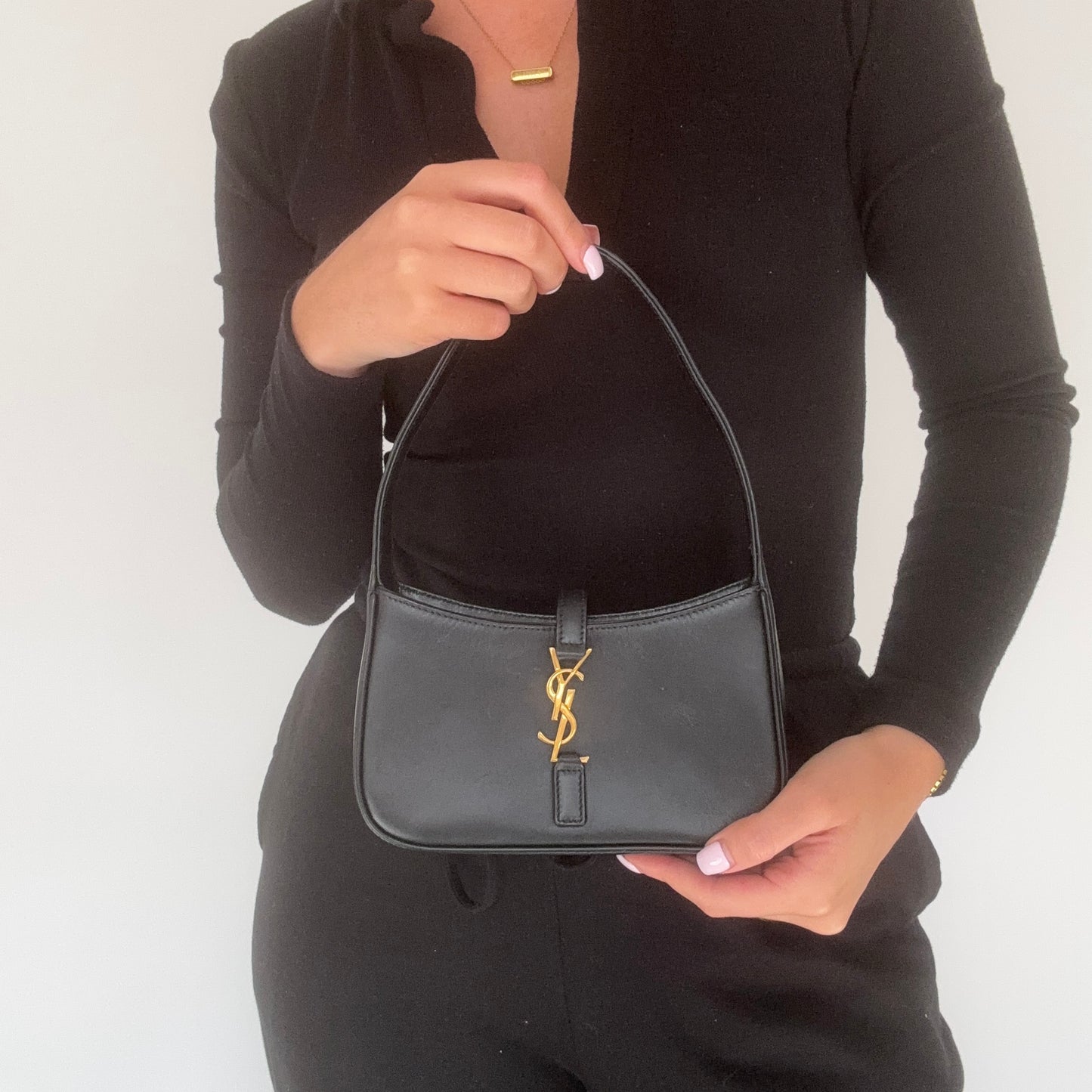 Saint Laurent Le 5 a 7 Mini Black Smooth Leather GHW