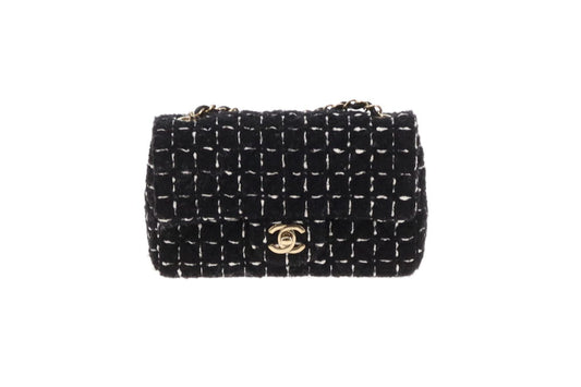 Chanel Mini Rectangle Flap Bag Black Tweed GHW 2023