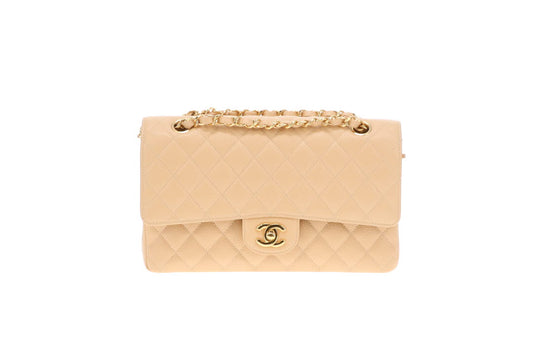 Chanel Classic Double Flap Medium Beige Caviar With Gold Hardware