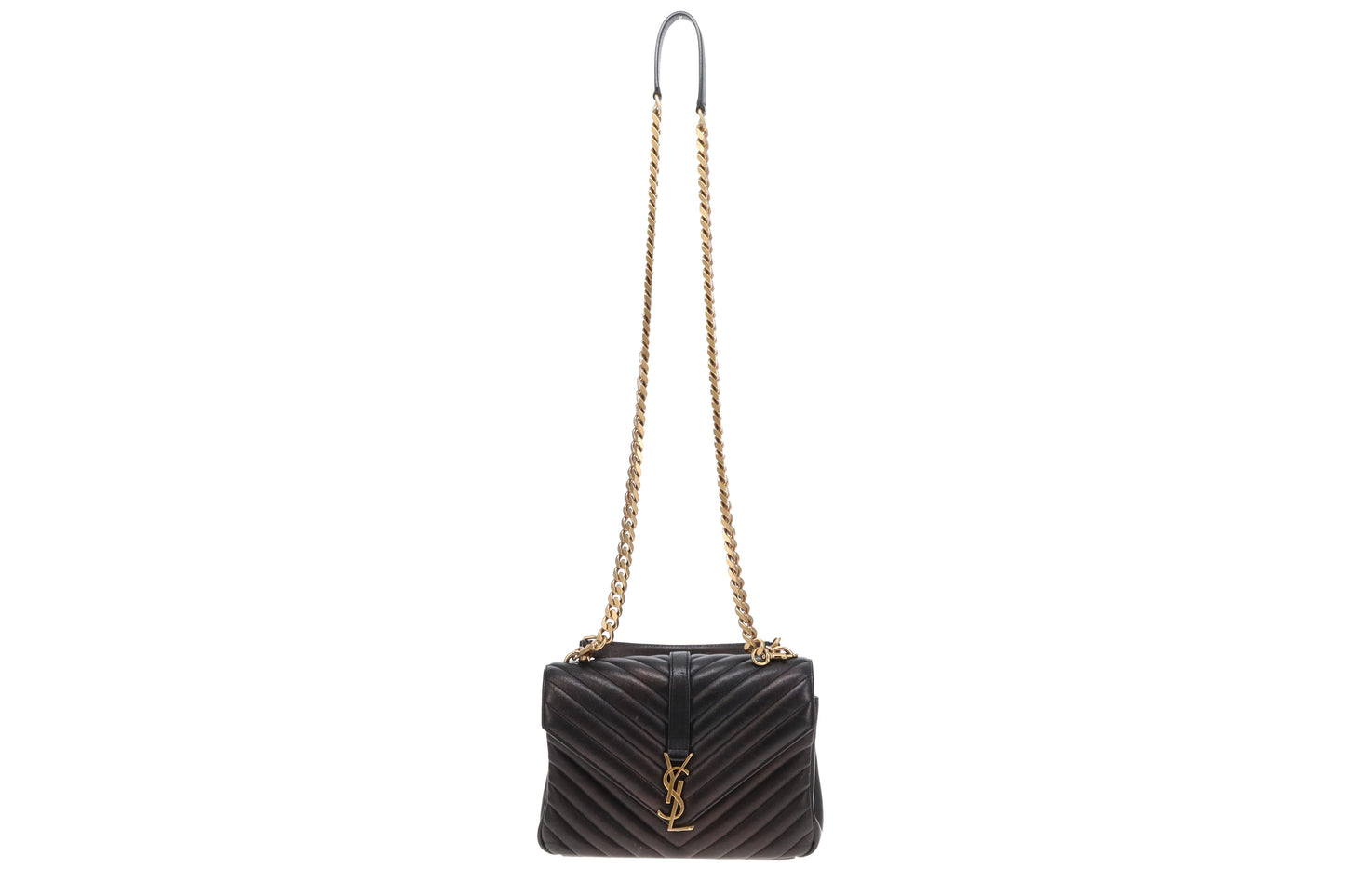 Saint Laurent College Chain Bag Medium Black Leather GHW