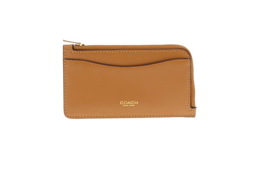 Coach New York Zip Card Case Honey Brown Leather