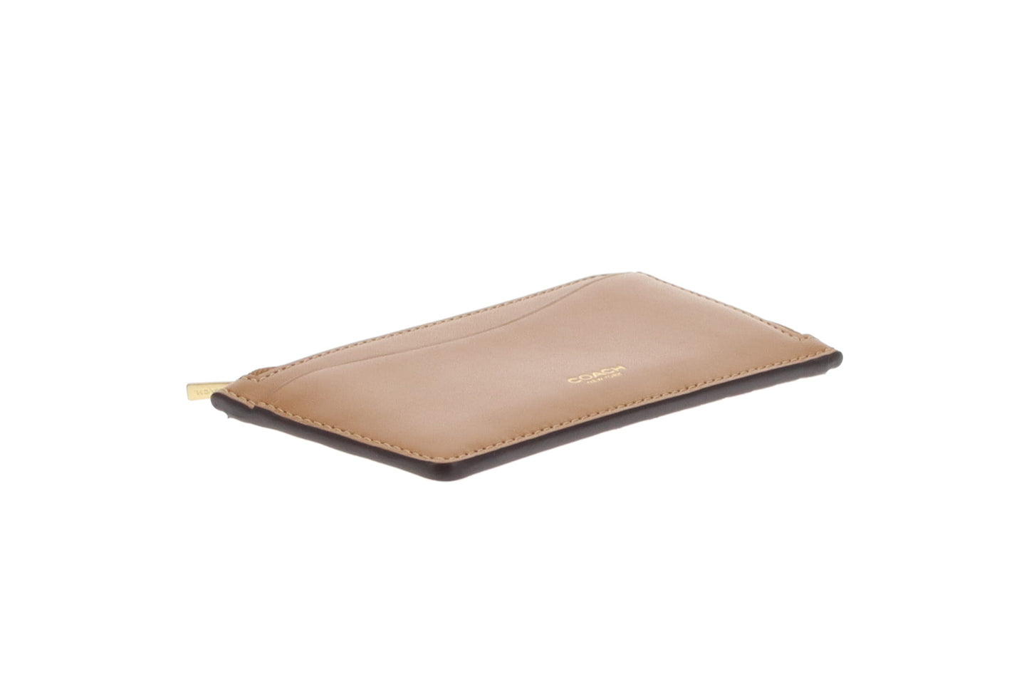 Coach New York Zip Card Case Honey Brown Leather