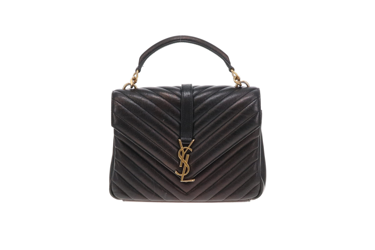 Saint Laurent College Chain Bag Medium Black Leather GHW