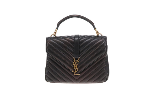 Saint Laurent College Chain Bag Medium Black Leather GHW