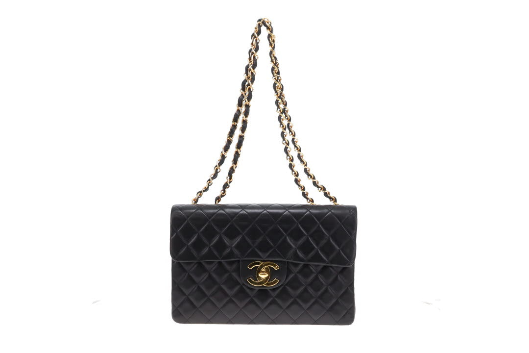 Chanel Black Vintage Lambskin Maxi Single Flap 1991/94